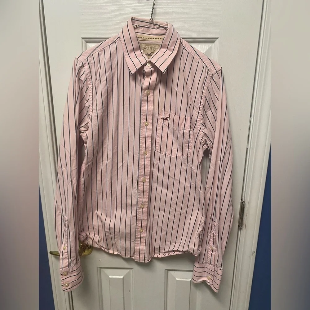 Hollister Men California Pink Stripe Size Small Button Down Shirt Long Sleeves